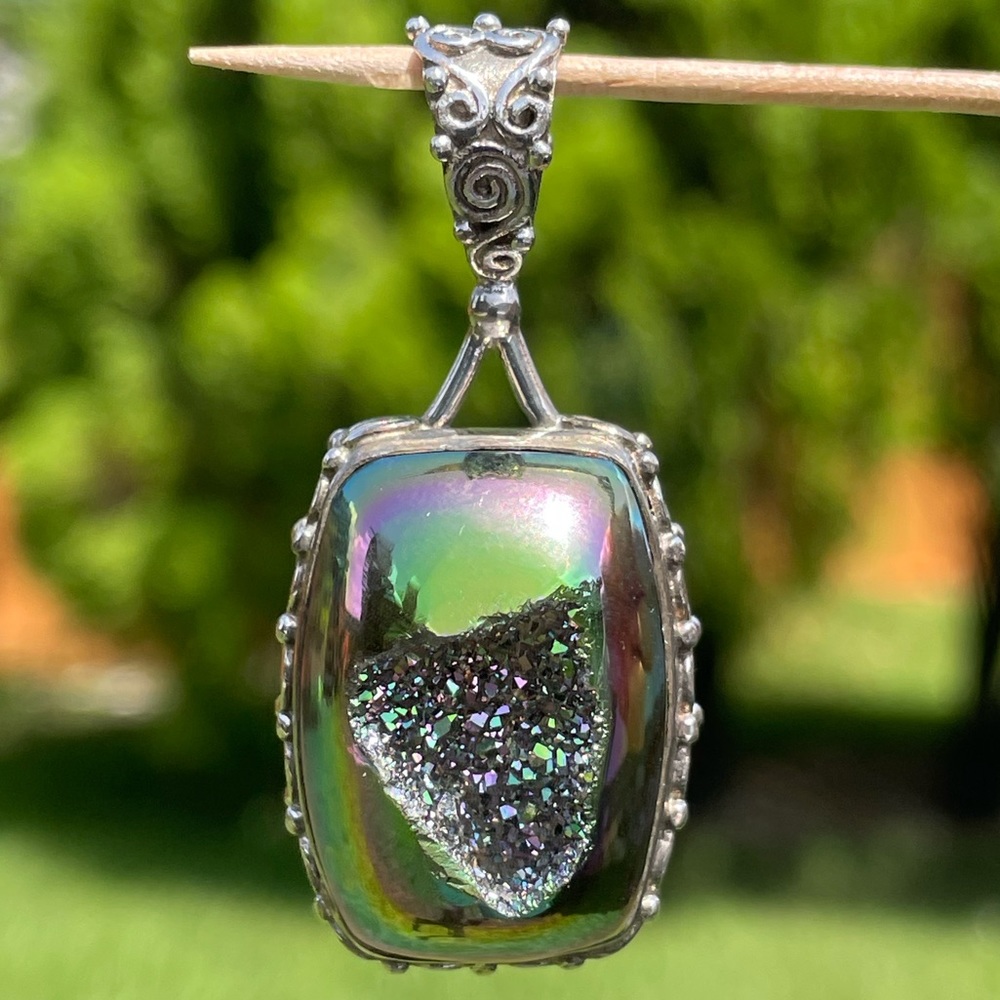 Iridescent Druzy 925 Sterling Silver Pendant